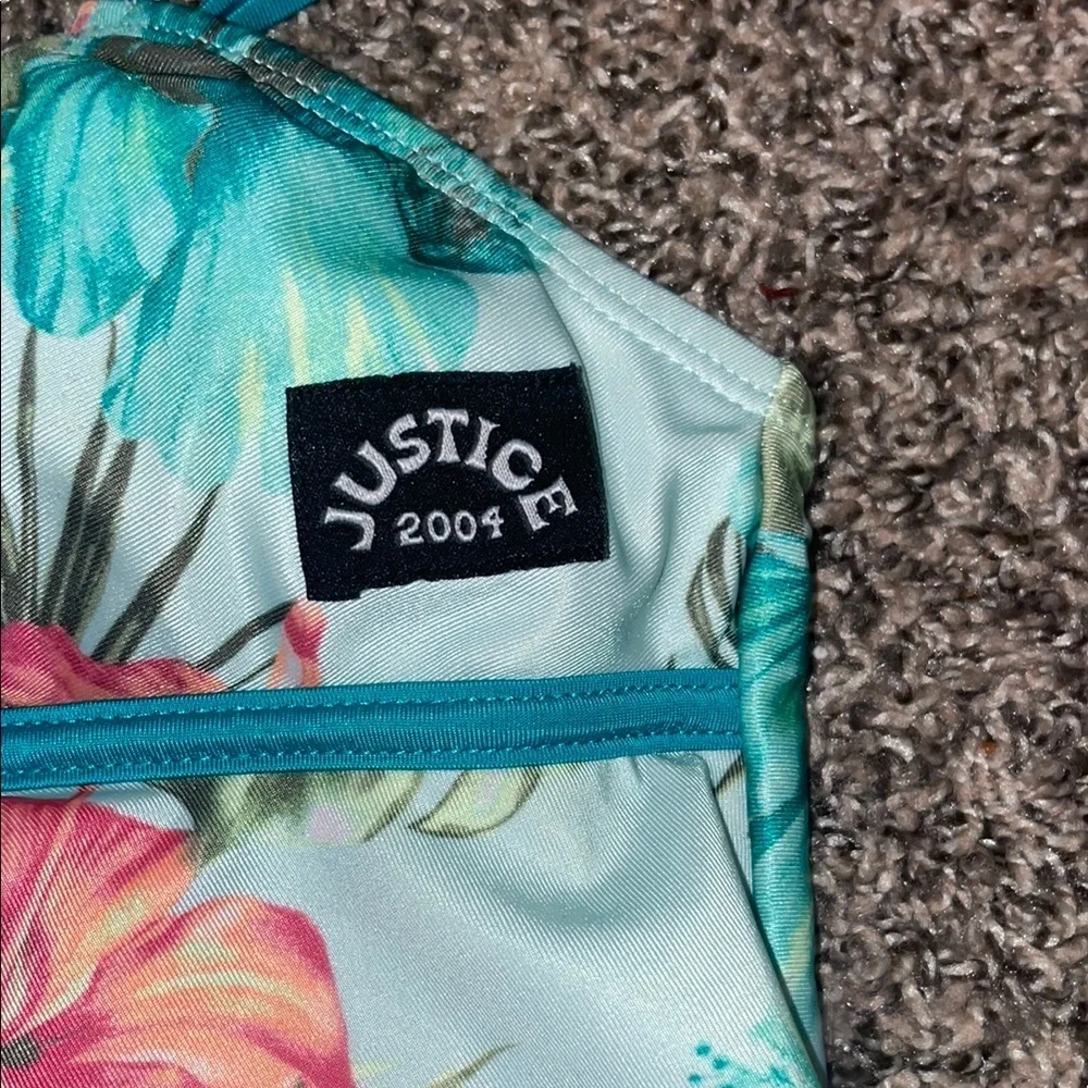 Justice Tropical Floral Kids Bikini - Teal and Orange
